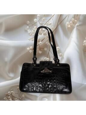 VINTAGE M.C Y2K BLACK CROCODILE EMBOSSED SHOULDER BAG